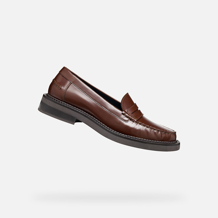 Leather loafers SERILDA WOMAN Chestnut | GEOX